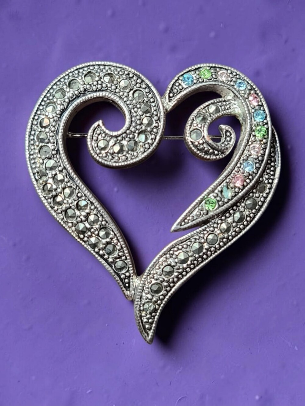 Charter Club Silver Heart Brooch Pin with Multicolor Accent Stones